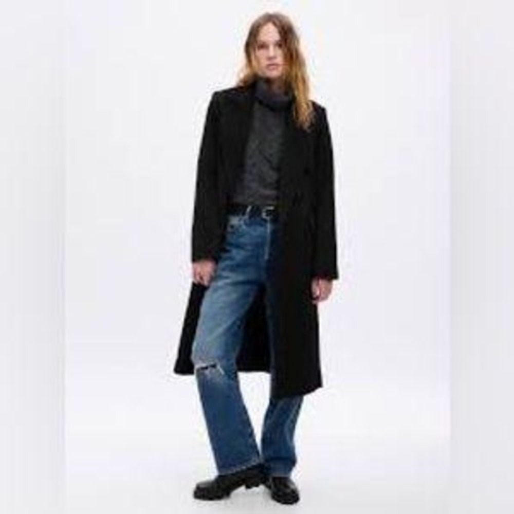 GAP Wool Blend Chesterfield Coat Womens S Black Double Breasted Long NWT